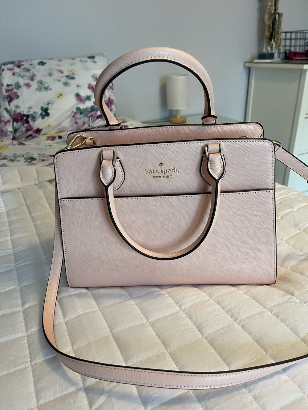kate spade Blush Pink Saffiano Leather Satchel with Strap